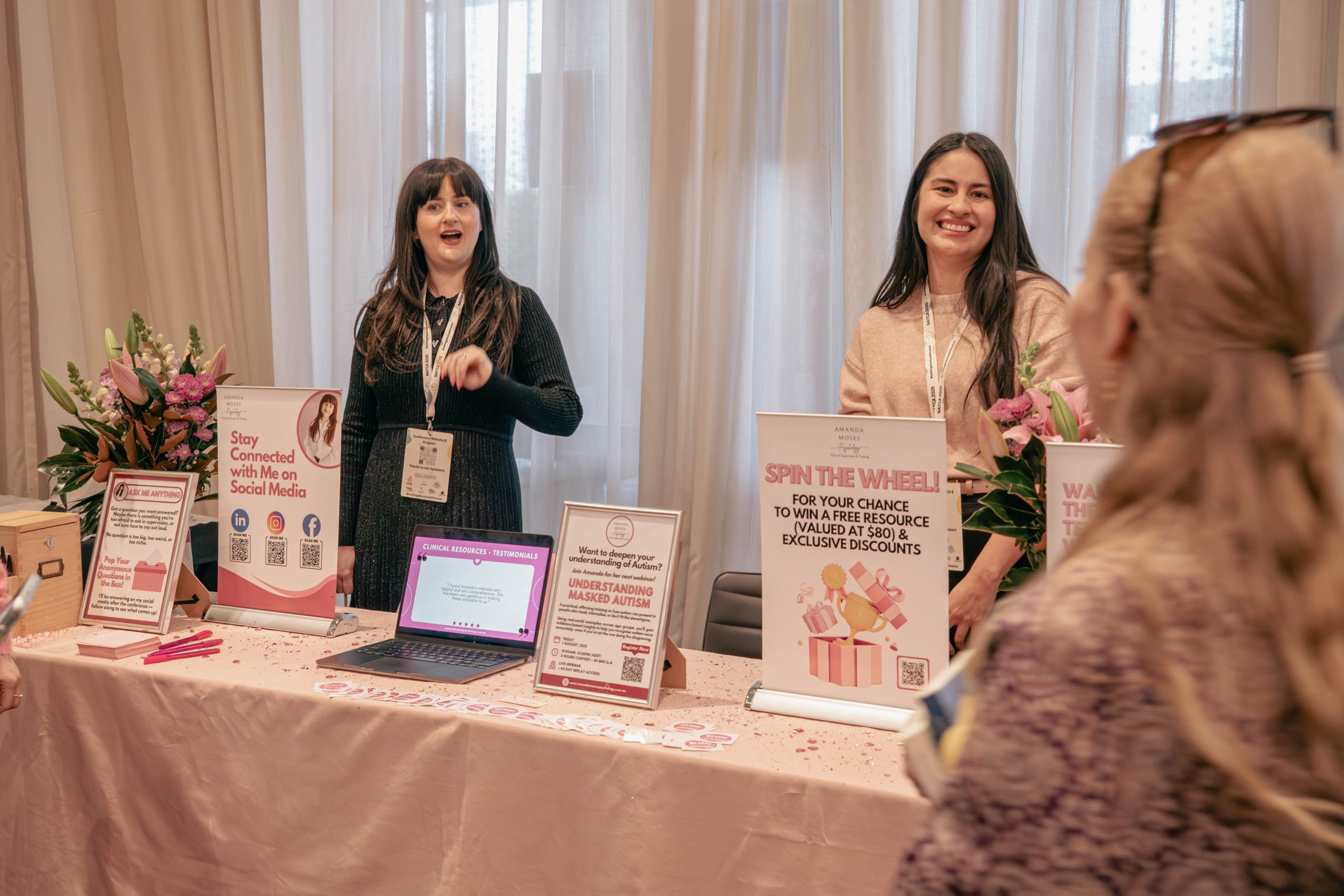 Amanda Moses and her assistant Katherine at a professional event
